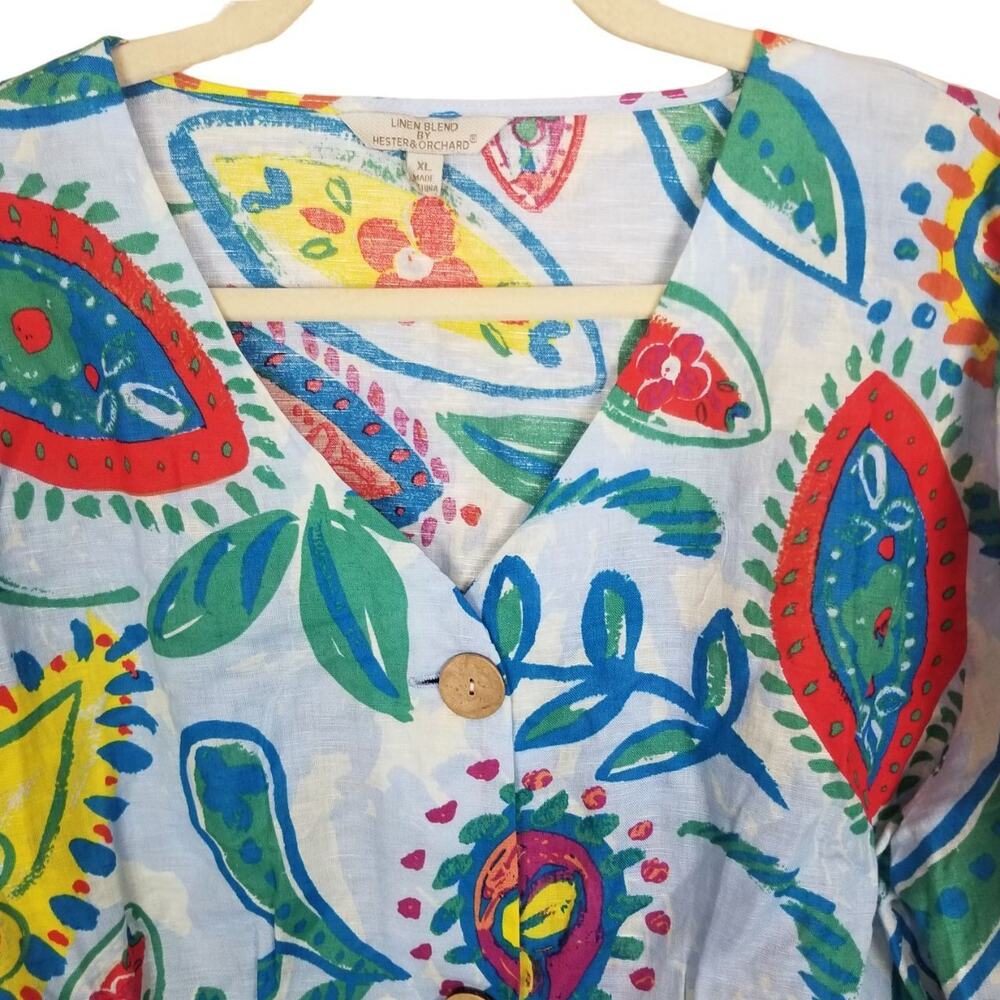 Hester & Orchard Anthropologie Womens Floral Linen Cotton Tunic XL Boho Hippie - Picture 2 of 8